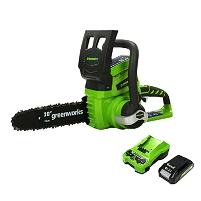 Afbeelding van Greenworks Tools accu Kettingzaag G24CS25K2 (Li Ion 24V 4 m/s kettingsnelheid 25cm zwaardlengte 50ml olietankinhoud inclusief 2Ah en lader), Groen, zwart, grijs