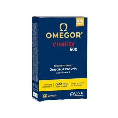 Afbeelding van Omega 3 OMEGOR® Vitality 1000 90% van TG! IFOS gecertificeerd sinds 2006. 400 mg EPA en DHA per capsule in een verhouding 2: 1. Min. Structuur triglyceriden moleculaire destillatie 60 cps 500