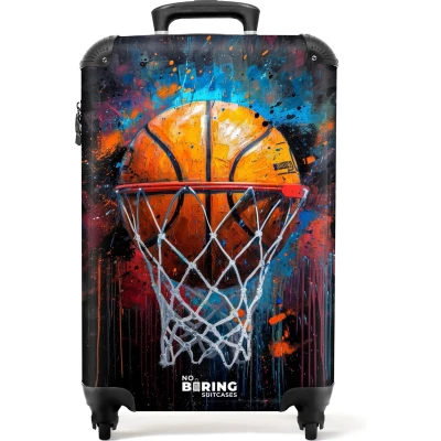 Afbeelding van NoBoringSuitcases.com® Handbagage koffer lichtgewicht Reiskoffer trolley Basketbal omringd door graffiti Rolkoffer met wieltjes Past binnen 55x40x20 en 55x35x25