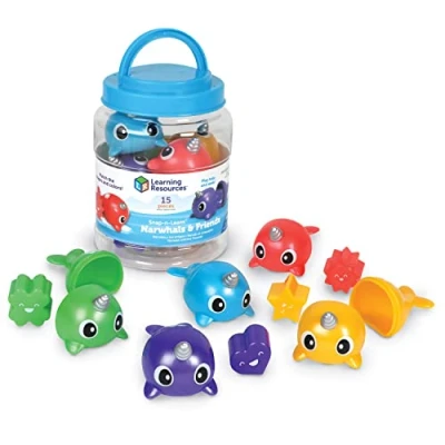 Afbeelding van Learning Resources Snap n Learn Narwallen en vriendjes, baby peuter speelgoed, educatieve activiteiten voor jonge kinderen, leerspeelgoed, educatief 15 stuks, leeftijd 18+ maanden