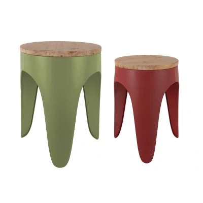 Afbeelding van Leitmotiv Kruk Set Double Funky Army green &amp; red ochre