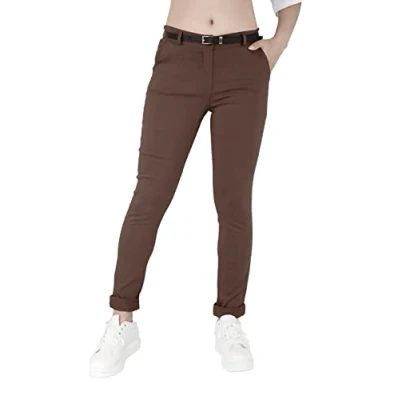 Afbeelding van JOPHY &amp; CO. Elastische chinobroek voor dames met riem (code 3008), Donker bruin, M