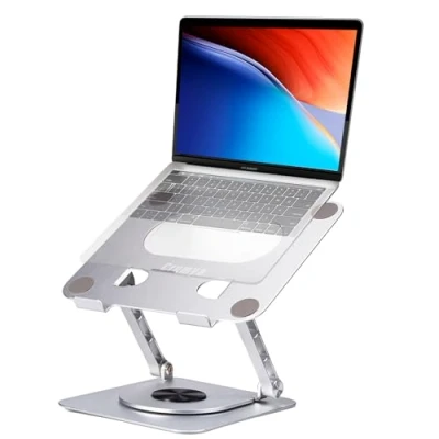 Afbeelding van Crumya Laptopstandaard Standaard van Aluminiumlegering, 360 Rotatie, Pc, Opvouwbaar, Ergonomisch, in Hoogte en Hoek Verstelbaar, Compatibel met iPad, Laptops Tablets Onder 17 inch