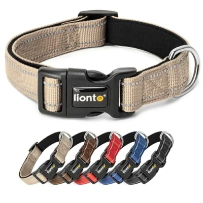 Afbeelding van lionto hondenhalsband, gevoerde halsband nylon reflecterend waterdicht verstelbaar, Maat XL, beige