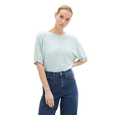 Afbeelding van TOM Tailor Gestreiftes Tshirt print, Dames, Maat: Medium, Blue white horizontal stripe