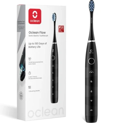 Afbeelding van Oclean Flow Sonic elektrische tandenborstel, 180 dagen batterijduur, 76.000 poetsbeurten per minuut, 5 standen, IPX7 waterdicht en timer, DuPont™ borstelkop, zwart