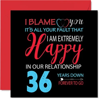 Afbeelding van Grappige 36e verjaardagskaart voor echtgenoot vrouw Your Fault I&#039;m Extremely Happy Gelukkige huwelijksverjaardagskaart partner, 145 mm x wenskaarten zesendertigste jubilea