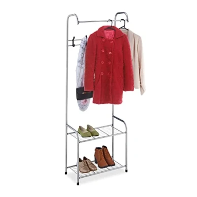 Afbeelding van Relaxdays kledingrek met schoenenrek garderoberek 2 etages staal diverse kleuren grijs