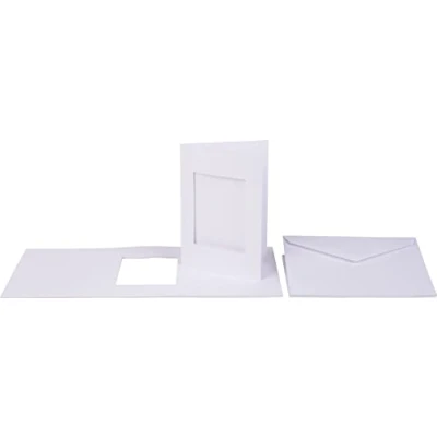 Afbeelding van folia 8768/10 passe partoutkaarten met rechthoekige uitsparing, wit, DIN A6, 10 kaarten en enveloppen ideaal voor het creatief vormgeven van uitnodigingen, wenskaarten