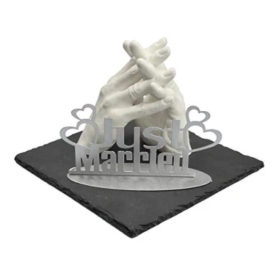 Afbeelding van Lucky Hands® 3D Afdrukset&quot;Family &amp; Wedding&quot; DUO handafdruk, gipsafdruk (Leisteensokkel 25 x cm Metalen display)
