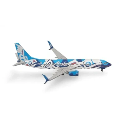 Afbeelding van Herpa Modelvliegtuig Boeing 737 800 &quot;Xáat Kwáani (zalmmensen) Alaska Airlines miniatuur op schaal 1:500, verzamelstuk, model zonder standaard, metaal