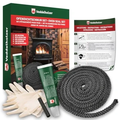Afbeelding van Veddelholzer 2,5 m complete set Ø 14 mm ovenafdichtband, ovenafdichting, ovenafdichtingskoord voor kachels, ovens en kachel incl. lijm hoge temperatuur, handschoenen, hulzen