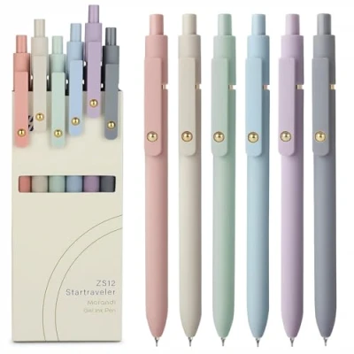 Afbeelding van FIOVER Gelpennen, 6 stuks 0,7 mm fijne zwarte inkt, gladde schrijfpennen voor dagboek, verpleegster esthetische schattige kantoorschoolbenodigdheden, geschenken vrouwen en mannen (6