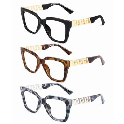 Afbeelding van JM 3 Set Oprah Stijl Leesbril voor Vrouwen, Oversized Fashion Blauw Licht Blokkerende Computer Lezers +2.5