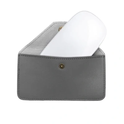 Afbeelding van kwmobile leren muis hoes geschikt voor Apple Magic Mouse / ThinkPad Pebble Xiaomi hoesje 13,5 x 8 cm Echt lederen case Draadloze beschermhoes in grijs