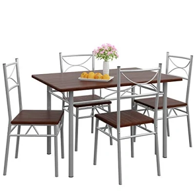 Afbeelding van Casaria 5 delig Eethoek Paul Eettafel 4 Stoelen Eetkamer Keuken Eiken Donker