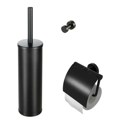 Afbeelding van Geesa nemox black collection toiletset closetrolhouder, met klep,