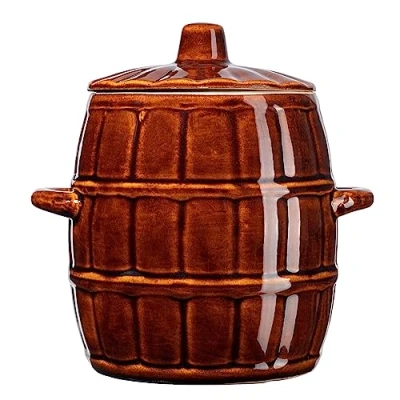 Afbeelding van KADAX steengoedpan, keramische pot met zijgrepen en deksel, vaatwasmachinebestendige handgemaakte fermentatiepot van keramiek, inlegpan voor komkommers (3,2 liter)