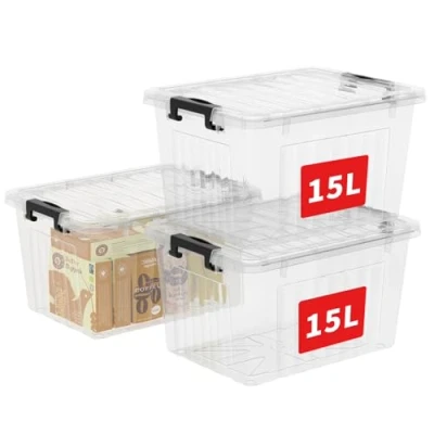 Afbeelding van Cetomo C5032 opbergdoos met kliksluiting en deksel, kunststof container (polypropyleen), transparant, 15 l