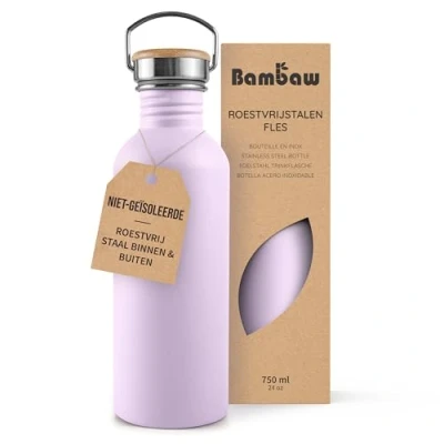 Afbeelding van Bambaw 750ml Metalen Waterfles, Herbruikbare Duurzame Drinkfles, Eco Plasticvrij en Lekvrije Roestvrijstalen Waterfles BPA Vrij Lavendel