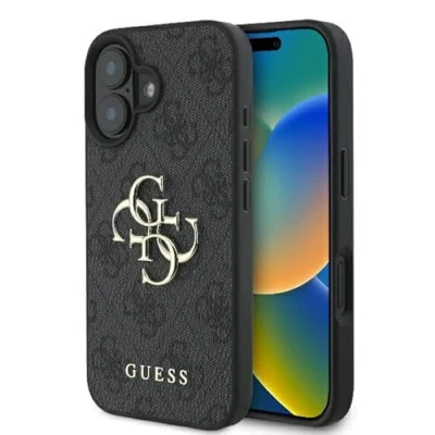 Afbeelding van Guess iPhone 16 Backcover hoesje 4G PU big Logo Zwart