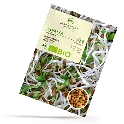 Afbeelding van Biologische Alfalfa kiemzaden 50 g microgroen zaad ideaal voor het kweken van knapperige kiemscheuten in kiemglas