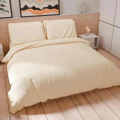 Afbeelding van PETTI Artigiani Italiani dekbedovertrek voor eenpersoonsbed, en kussenslopen van microvezel, effen, crèmekleurig, 100% Made in Italy