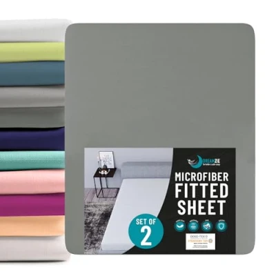 Afbeelding van Dreamzie Set van 2 hoeslakens 160x200 Microvezel (100 procent polyester) Oeko Tex Antracietgrijs Matrashoes