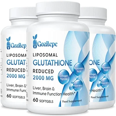 Afbeelding van Liposomaal Glutathion Verlaagd 2000mg per portie Supplement Met Hyaluronzuur + Collageenpeptide Resveratrol voor Krachtige Antioxidant (60 Count (Pack of 3))