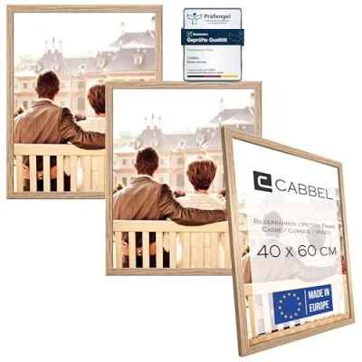 Afbeelding van CABBEL Set van 3 stuks fotolijsten 40x60 cm MDF houten lijst in eiken, met onbreekbaar plexiglas, modern, om op te hangen, ideaal voor foto&#039;s, collage