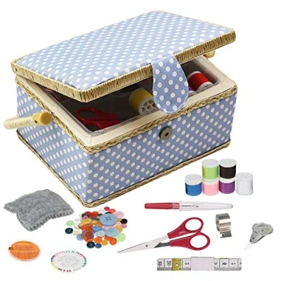 Afbeelding van D &amp; naaiset mand voor thuis, opslag en organisatie, draagbaar, naalden, garen enz., naaikand met accessoires, M blauw