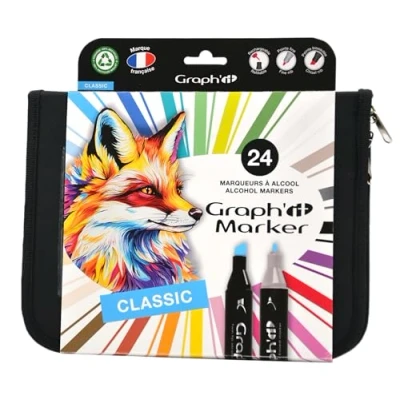 Afbeelding van Graph &#039;it 24 stuks markers, alcohol dubbele punt, basic kleuren