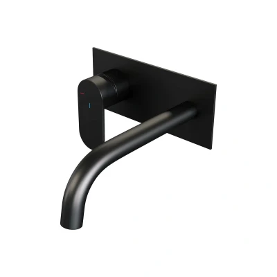 Afbeelding van Brauer Black Edition Wastafelmengkraan inbouw gebogen uitloop rechts hendel breed plat afdekplaat model C2 mat zwart