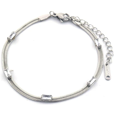Afbeelding van Armband Dames Zirkonia RVS Verstelbaar 16 21 cm Zilverkleurig en Wit