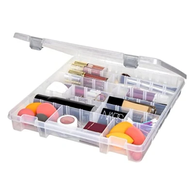 Afbeelding van AB Designs 9101ABD Super Satchel Slim met verwijderbare verdelers, stapelbare opbergcontainer voor thuisopslag, transparant zilverkleurige sluitingen en handvat