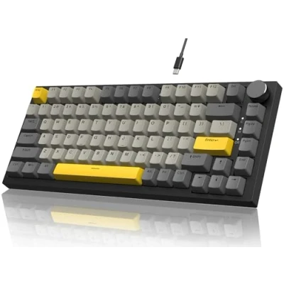 Afbeelding van YINDIAO Ajazz AK820 Mechanisch Toetsenbord met Knop,75% ANSI Indeling,81 Toetsen Bedraad Gamingtoetsenbord,5 Geluidsabsorberend Schuim,Hot Swapp,Lineaire Schakelaar,RGB Licht,voor PC,MAC (Grijs)