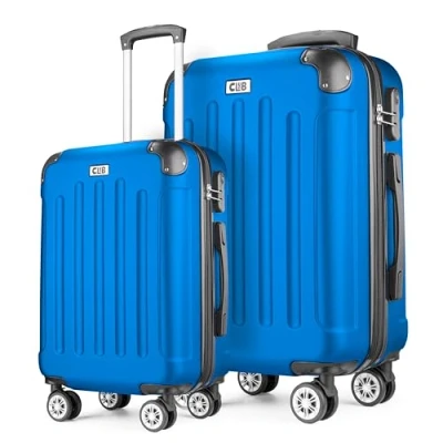 Afbeelding van POSH Hardshell koffer, Koffer &amp; trolleys, rolkoffer, handbagage, reiskoffer met wielen, grote middelgroot, klein, ABS, lichte kofferset, 3 delig in M L XL, blauw, M+XL, ABS