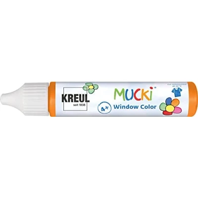 Afbeelding van KREUL 24404 Mucki Window Color, oranje, 29 ml stift, raamverf op waterbasis, parabeenvrij, glutenvrij, lactosevrij, veganistisch, gemakkelijk te schilderen, afwasbaar