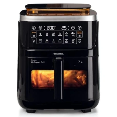 Afbeelding van Ariete 4636 Airfryer met stoomfunctie + grillfunctie, 1700 W, droogfunctie, 10 kookfuncties, transparante mand, timer, zwart