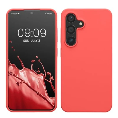 Afbeelding van kwmobile telefoonhoesje geschikt voor Samsung Galaxy S24 Hoesje met siliconen coating Smartphone case in neon koraal