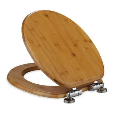 Afbeelding van Relaxdays houten wc bril bamboe 37,5 x 43,5 cm met softclose quick release ovaal natuur