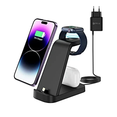 Afbeelding van Apetiy 3 in 1 snelle oplader voor Apple Watch oplaadstandaard Ultra 8/7/6/SE/5/4/3/2 draadloze oplaadstandaard, 18W draagbare iPhone 14/13/12/11/XS/XR/8/7, AirPods serie