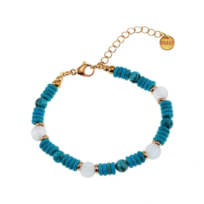 Afbeelding van Armband Unisex Verguld RVS Natuurlijke Turquoise Stenen Binnenmaat verstelbaar 18 22cm