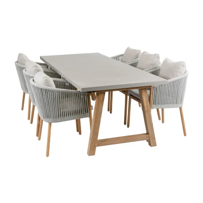 Afbeelding van Normin 7 delige tuinset 6 Es Vedra tuinstoelen Tuintafel Rock 235x95cm