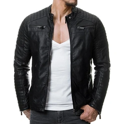 Afbeelding van Redbridge Herenjas, overgangsjas, bikerjack, vrijetijdsjas, gewatteerd, Zwart kunstleer, 3XL