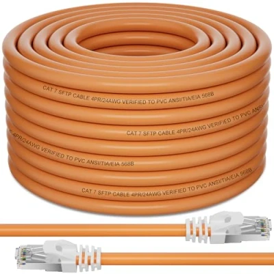 Afbeelding van Soibke Ethernet Kabel 30m, Netwerkkabel Cat 7 Buiten LAN Hoge Snelheid 10Gbps 600Mhz Gigabit Afgeschermd Internet SFTP Oranje RJ45 Lange Wifi 24AWG Wlan voor Router Modem