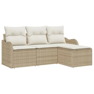 Afbeelding van vidaXL 4 delige tuin sofa set met kussens beige poly rattan, 2 zits rattan