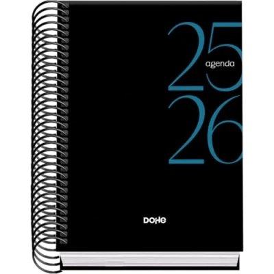 Afbeelding van Dohe Schoolagenda 2025 2026 Dag per Pagina, Formaat A6 (12x17 cm), Spaans en Engels, September tot Juni, Spiraalbinding, Harde Kaft SYSTEM Zwart