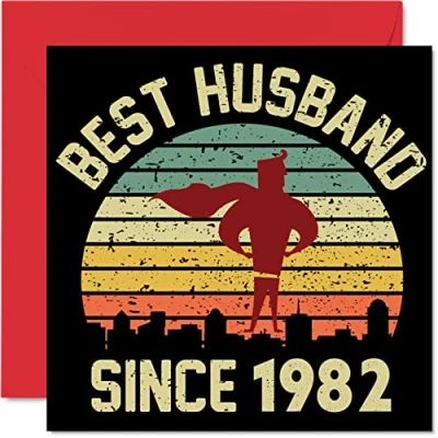 Afbeelding van 42e verjaardagskaart voor echtgenoot van vrouw beste sinds 1982 I Love You Gifts, Happy huwelijksverjaardagskaarten partner, 145 mm x wenskaarten veertig seconde