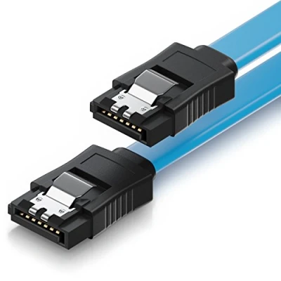 Afbeelding van deleyCON 30cm SATA III Kabel S ATA 3 Gegevenskabel HDD SSD Verbindingskabel Metalen Clip 6 GBit/s 2 Rechte L Type Stekkers Blauw